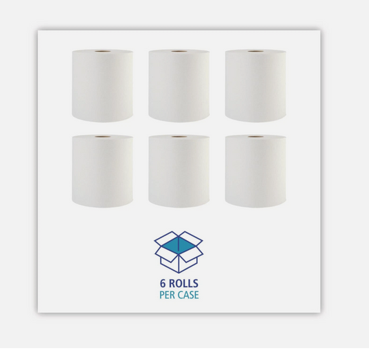 Hardwound Paper Towel Rolls, 8" X 800Ft Rolls, 6 Rolls per Carton, White Commerc