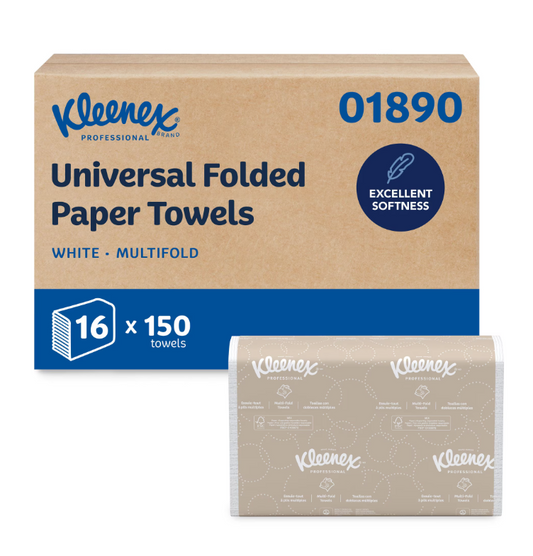 Kleenex Professional Universal Multifold Paper Towels, Bulk (01890), Absorbency Pockets, 9.2" x 9.4" Towel, White (150 Sheets/Pack, 16 Packs/Case, 2,400 Sheet Total)