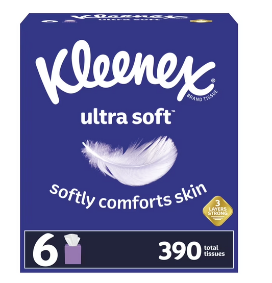 Kleenex Ultra Soft Facial Tissues, 6 Cube Boxes (390 Total Tissues)