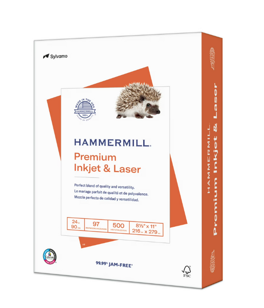 Hammermill Premium Printer Paper, 24lb, 8.5x11, White, 1 Ream (500 Sheets), New
