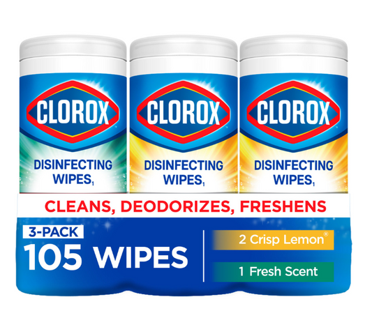Clorox Disinfecting Cleaning Wipes Variety Pack, Bleach Free, Fresh Scent and Crisp Lemon, 35 Count Each, Pack of 3