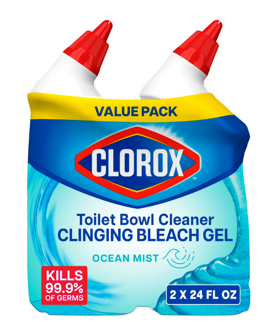 Clorox Toilet Bowl Cleaner Clinging Bleach Gel, Ocean Mist, 24 fl oz, 2 Pack