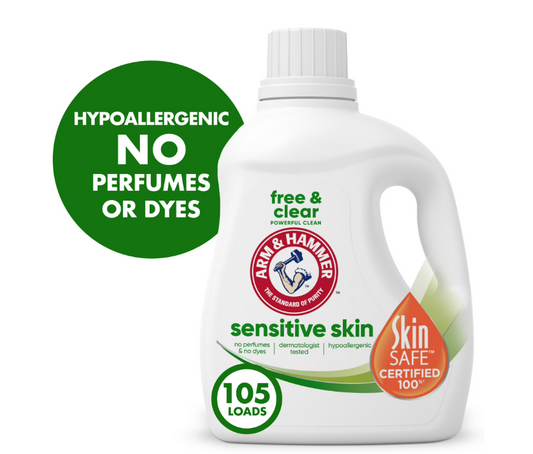 ARM & HAMMER Sensitive Skin Free & Clear Liquid Laundry Detergent Soap, 105 fl oz, 105 Loads