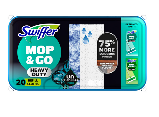 Swiffer Mop & Go Heavy Duty Wet Refills, Unstopables, 20 Count
