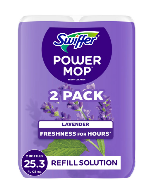 Swiffer Power Mop Refill Solution, Tile, Vinyl, Laminate, Wood, Floor Cleaner, Lavender, 2x 25.3 fl oz