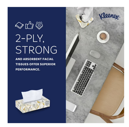 Kleenex® Professional Facial Tissue, Bulk (03076), 2-Ply, White, Flat Boxes Designed for Business, Convenience Case (12 Boxes, 125 Tissues Each)