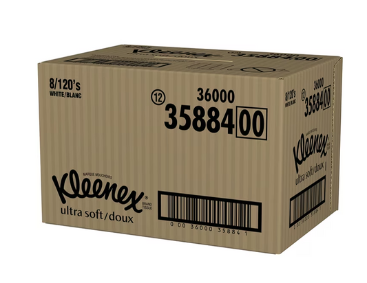Kleenex Ultra Soft Tissues, White, 120ct, Pack of 8