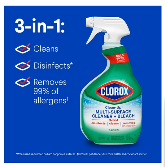 Clorox Clean-Up All Purpose Cleaner Spray with Bleach, Spray Bottle, Original, 32 fl oz