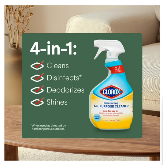 Clorox Disinfecting Bleach-Free All Purpose Cleaner, Crisp Lemon, 32 fl oz