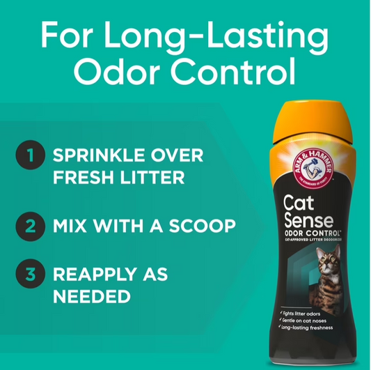ARM & HAMMER Cat Sense Odor Control Cat-Approved Litter Deodorizer, Long-Lasting Scented Freshener Additive, Works with Most Litter, 24 Oz