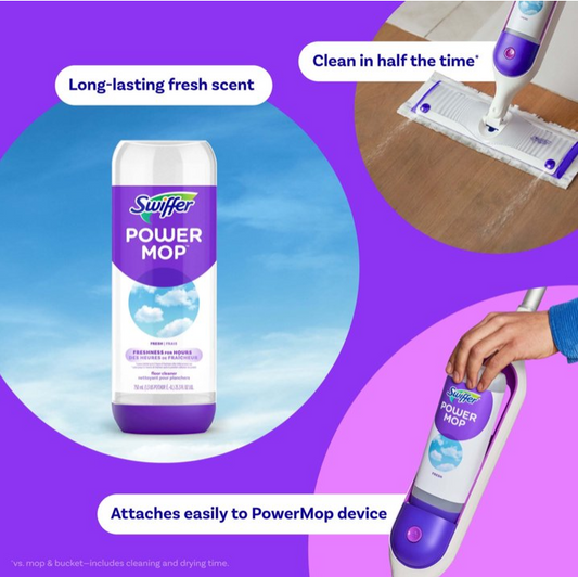 Swiffer Power Mop Refill Solution, Tile, Vinyl, Laminate, Wood, Floor Cleaner, Fresh, 25.3 fl oz